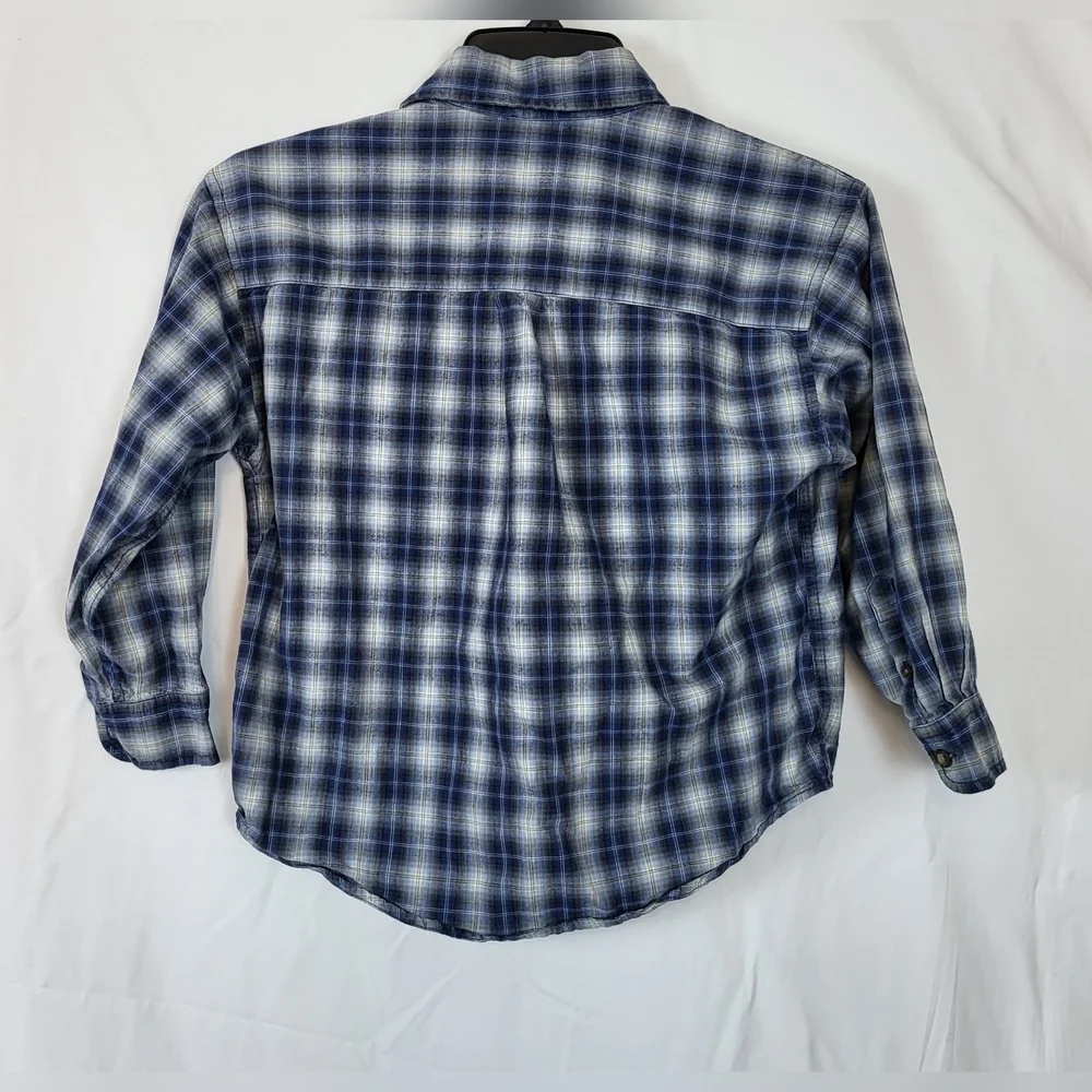 Gap Boys Blue Plaid Long Sleeve Collared Button‎ Down Cotton Shirt S Vintage